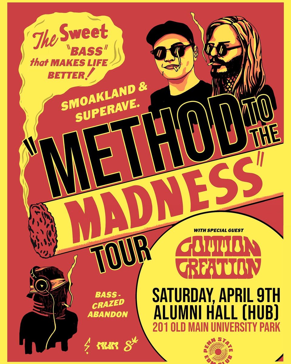 Penn St. this Saturday with the boys <a href="/SmoaklandBeats/">Smoakland</a> and <a href="/yoSuperAve/">SuperUnc.</a> V hype to be hopping on a night of this tour, all three these dudes have been absolutely smashing the game. gonna be a heavy night 😈