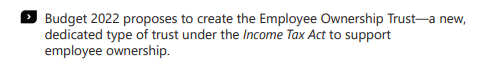 BREAKING: Employee Ownership Trusts are coming to Canada. It's happening. #Budget2022 has committed to a new trust in the Income Tax Act. With the right structure and the right incentives, this is a HUGE win for Canadian workers, business owners and economic resilience. Let's go!