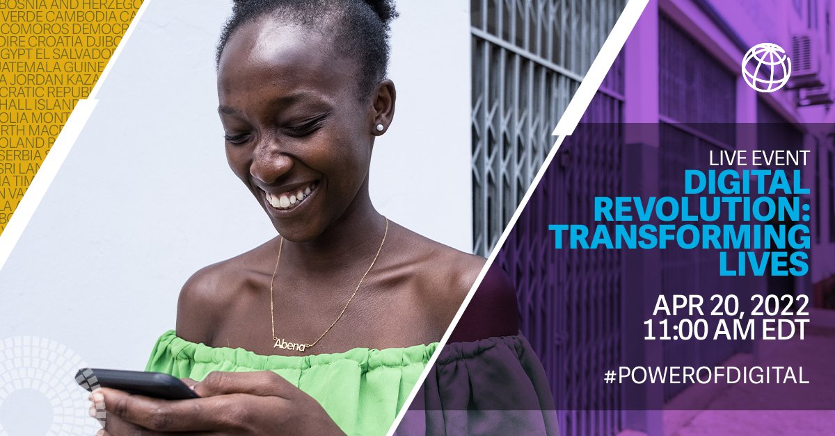 WBG_Digital's tweet photo. #DYK 83% of Africans live in areas with internet service, but only 27% are using it? Join us April 20 as we explore how countries can tackle this challenge to build inclusive, resilient economies for all. https://t.co/6mxfTQlB4j #PowerofDigital https://t.co/SYIh7uNwjR