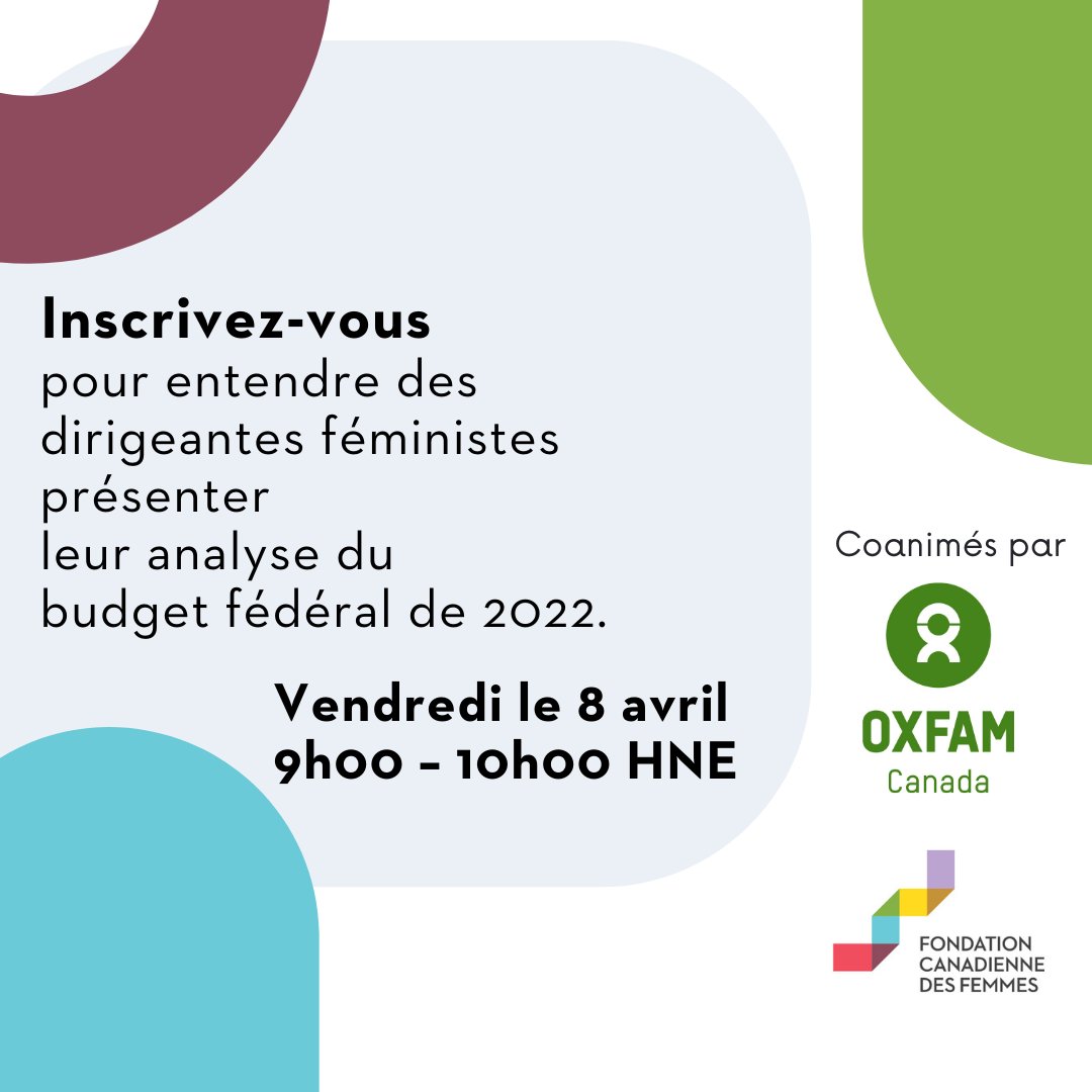 DAWNRAFHCanada's tweet image. Demain, un groupe fantastique de leaders féministes (dont la directrice générale de DAWN Canada, Bonnie Brayton !) discutera de la façon dont le budget tient la promesse d'une reprise #intersectionnelle #féministe #budget2022.

Inscrivez-vous ici : bit.ly/36TvDYJ