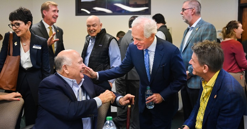 UTChattanooga's tweet photo. The Rollins’ $40-million gift in 2018 has funded the $12-million renovation of Fletcher Hall and cutting-edge new programs, equipment and faculty for the @UTCRollinsCOB. Back on campus Thursday, Gary W. Rollins stated, "It’s energizing seeing and talking with the students".