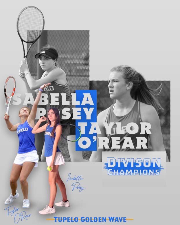 Isabella Posey and Taylor O’Rear have clinched the District Championship in Women’s Doubles and will advance to the State Championship Tournament. #GoWave