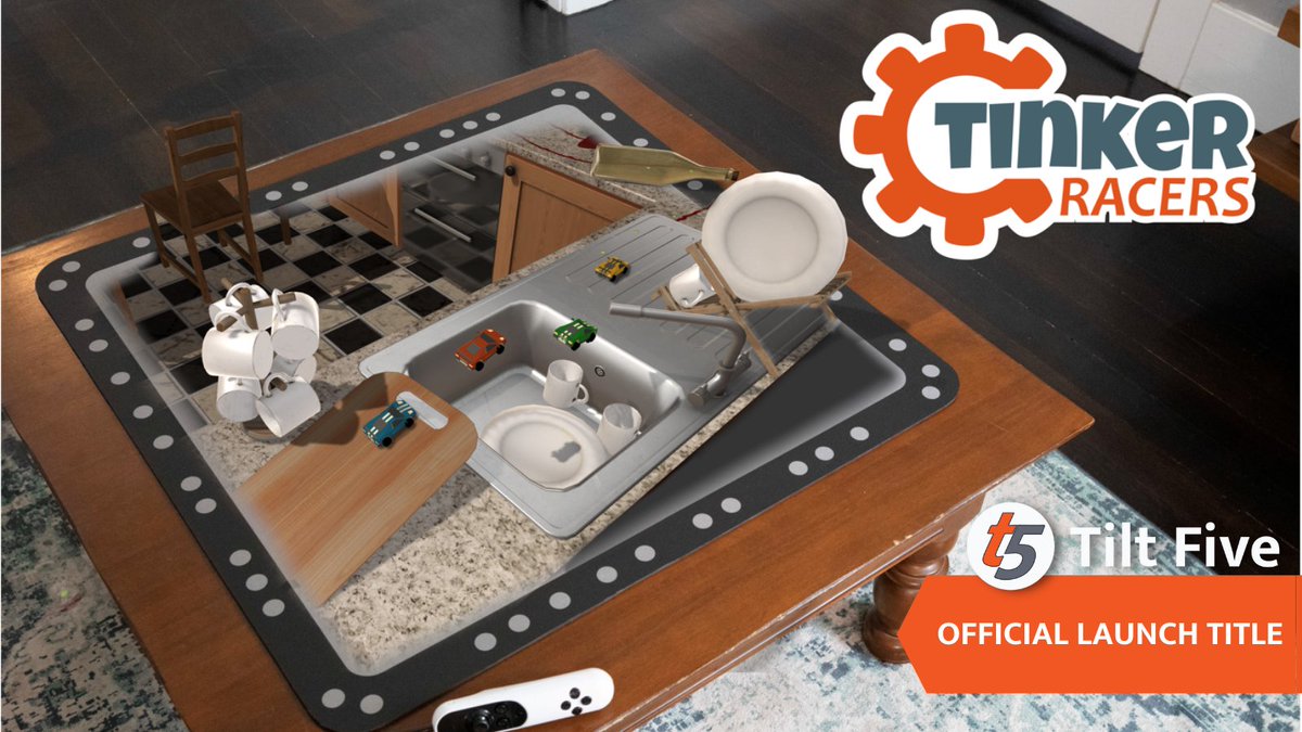 tiltfive's tweet photo. Tinker Racers by @RumboraGames

It's a survival racing party game. Drive mini-RC cars through tracks built around the house with common, everyday items. Forget the finish line and just try to stay in sight!

More T5 Launch Titles: https://t.co/vppVlWxiai
 #videogames  #AR https://t.co/GcBBaOBmYG