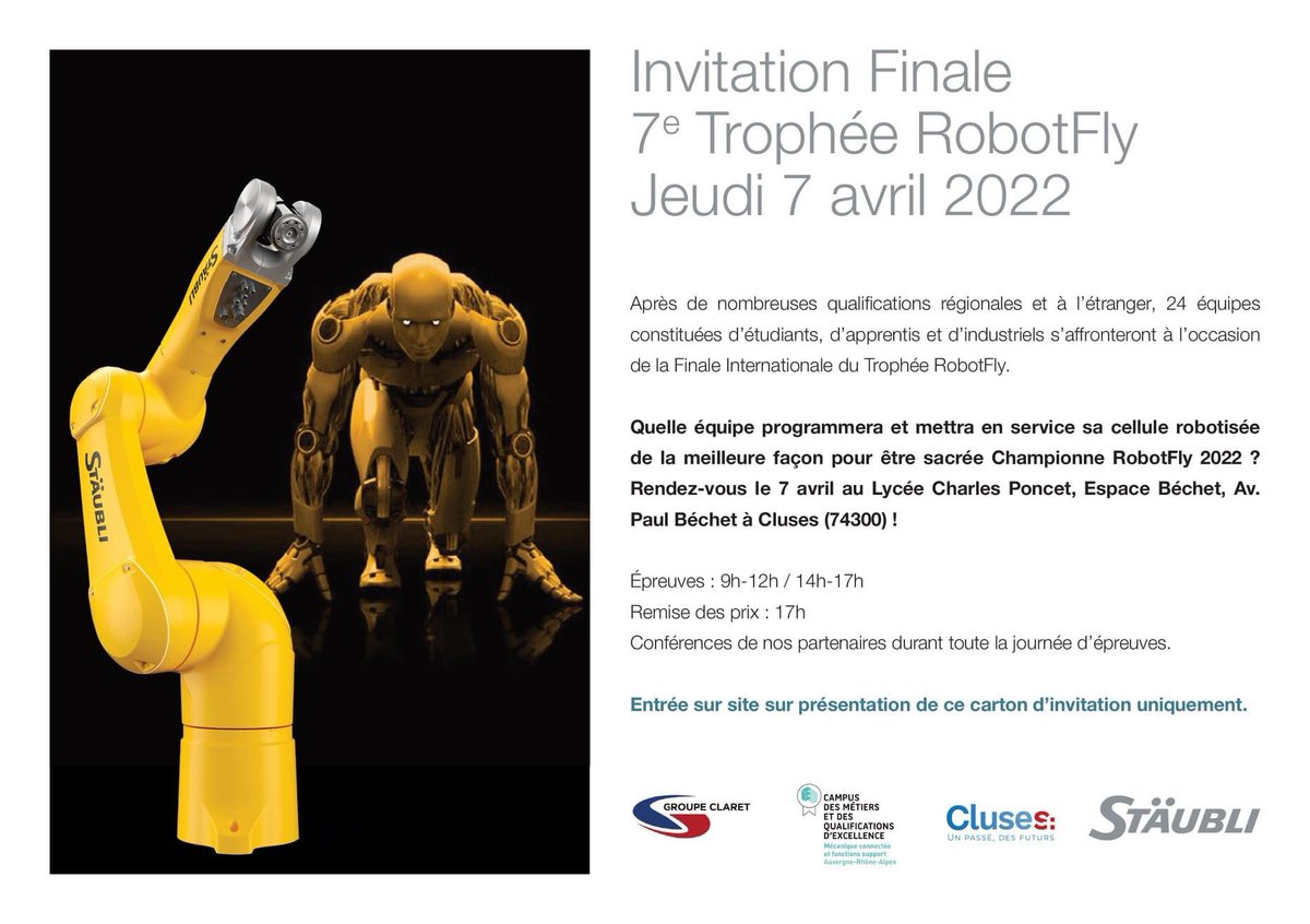 noel_sylviane's tweet photo. 🏭Représentation de @laurentwauquiez au trophée #RobotFly :100 étudiants s’affrontent lors d’une épreuve finale de programmation d’une cellule robotisée.
🏆Belle mise en valeur des opportunités qu'offre l'industrie 4.0, soutenue par la région @auvergnerhalpes https://t.co/Jmixymd5e5