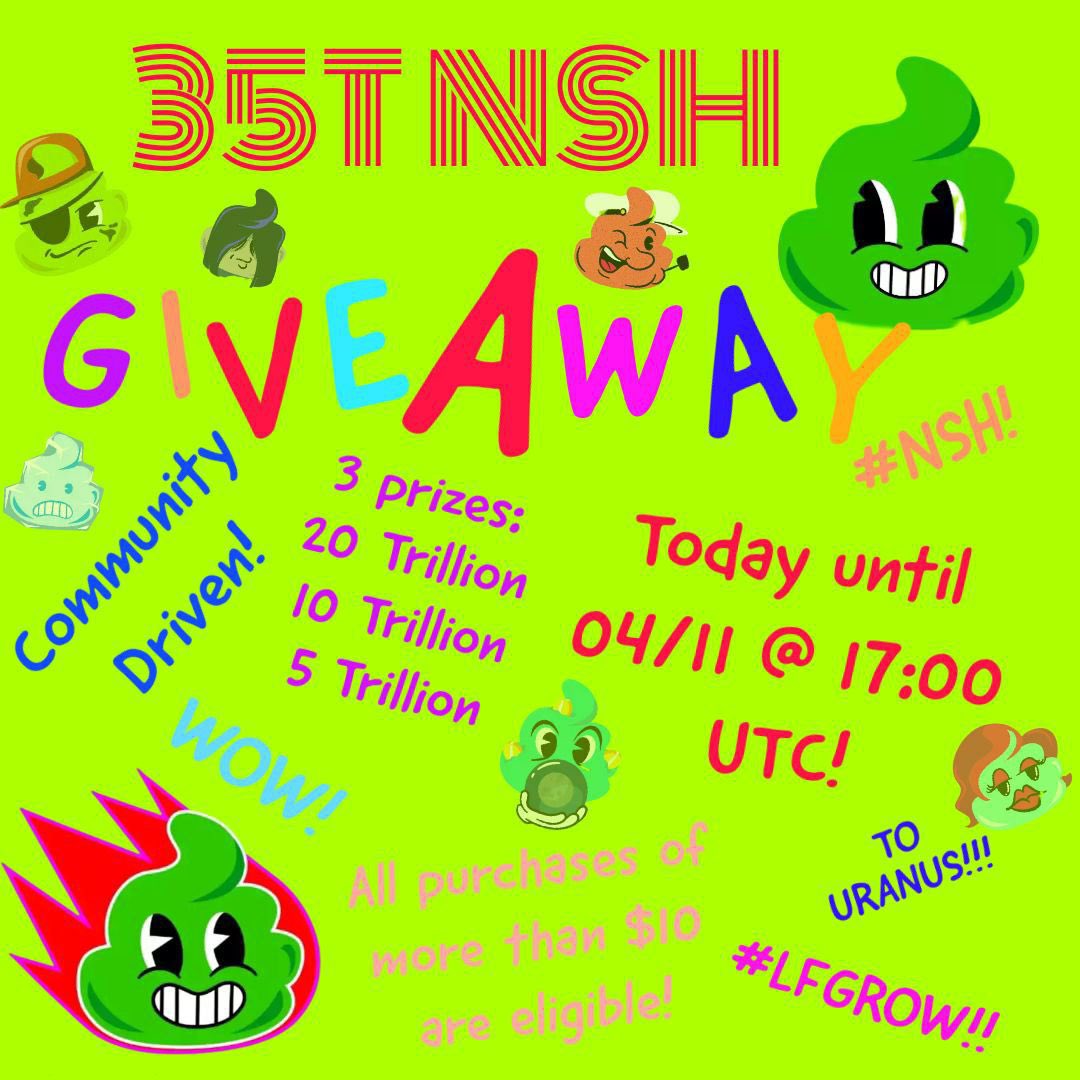 De Facto the best community there is!
Another #Giveaway from Noshit #Hodlers and Supporters, worth 35T $NSH

Comment 💬 Retweet 🔄 Like 🤎 this post and click the link 👇🏼 to check the rules!

#NOSHIT is THE Shit! 🚀🚀💩

t.me/NoShitCoin_io/…

#BSC #BNB #crypto #BSCGEM