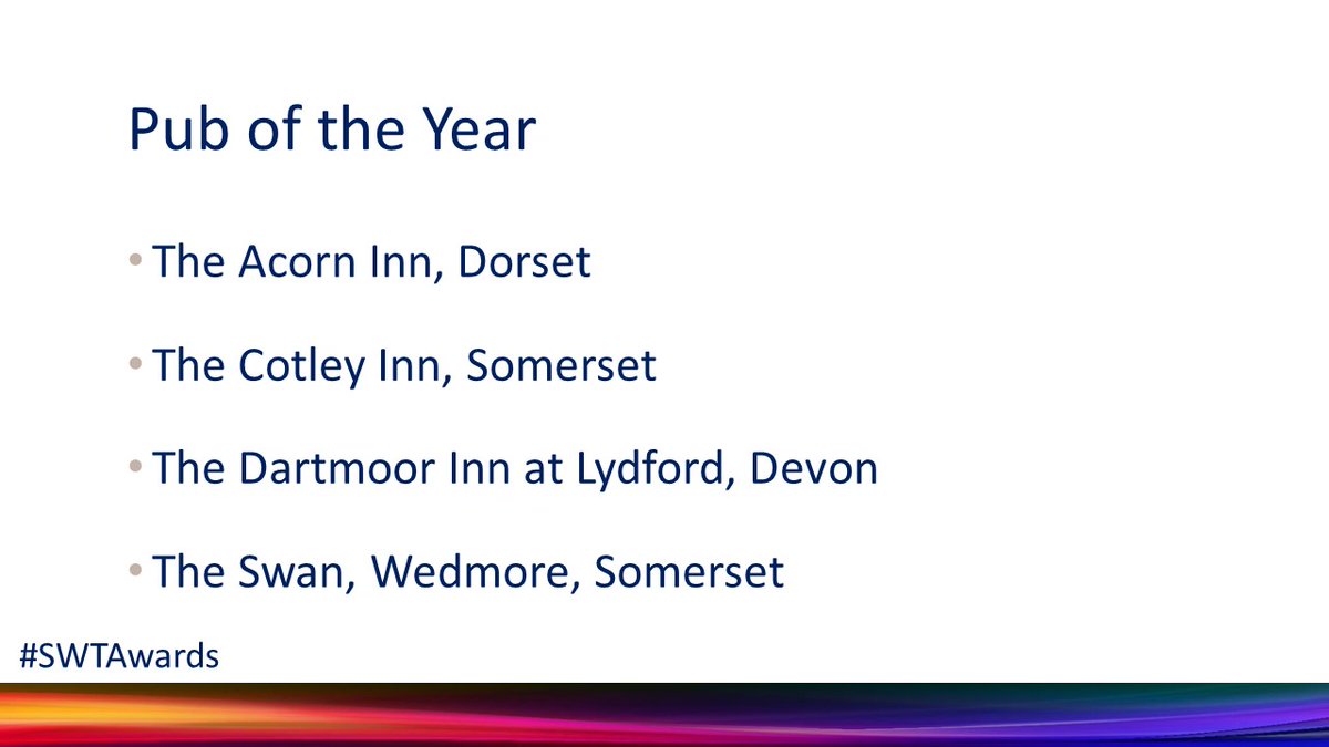 swtourismawards's tweet photo. Now on to Pub of the Year sponsored by Sea Arch @sea_arch #STWAwards https://t.co/TyHTJk6pGn