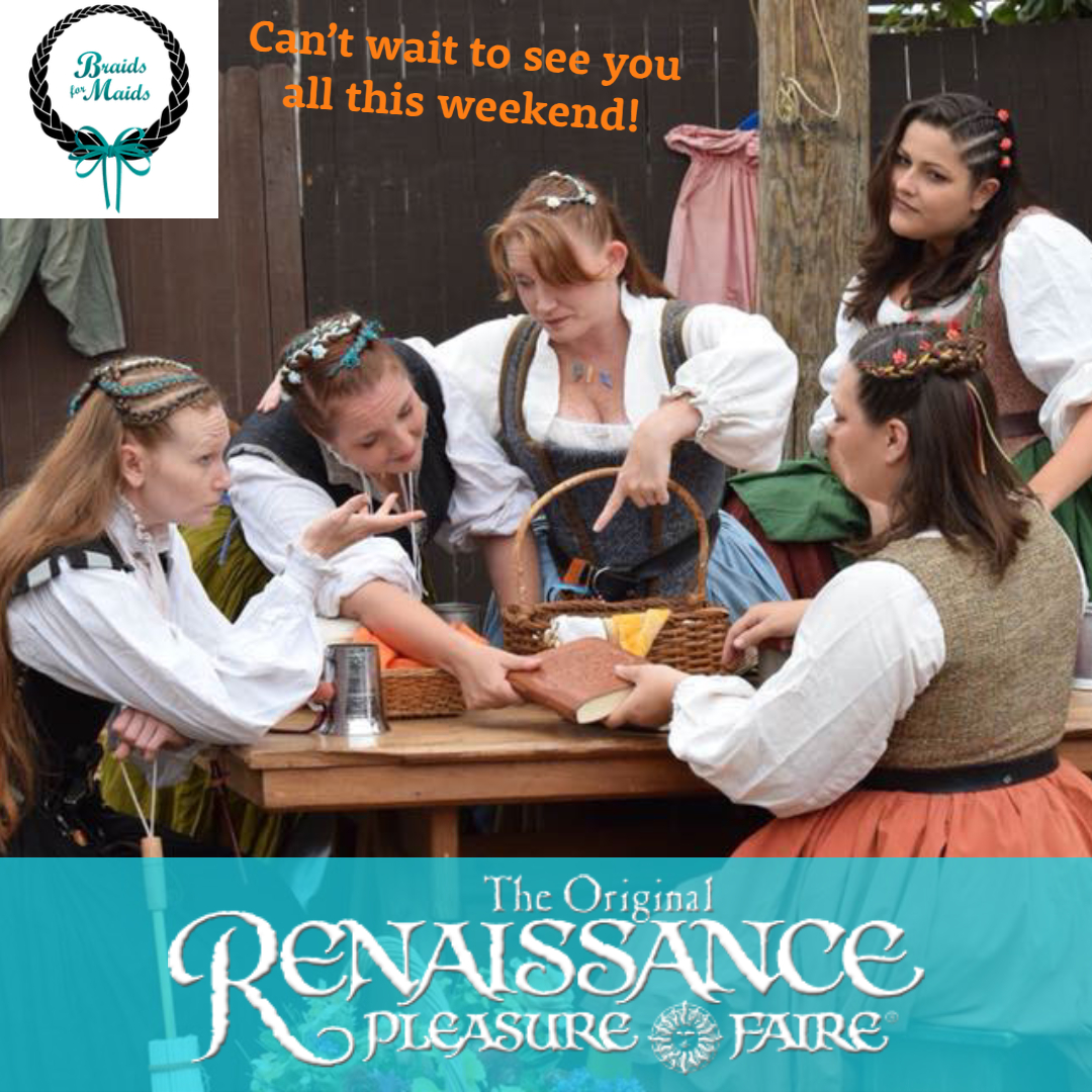 BraidsforMaids's tweet photo. We are so excited! It's been two long years, but we are back! Come visit us at the Renaissance Pleasure Faire in Irwindale this weekend through May 22nd! #renaissancefaire #renaissancefestival #renfaire #renfest https://t.co/idAROiHvaX