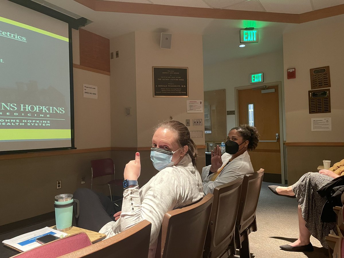 So proud of our MFM fellows today, presenting their thesis at hybrid Grand Rounds. Great to see so many <a href="/HopkinsGynOb/">Johns HopkinsGynOB</a> faces in 3D! Go away COVID!