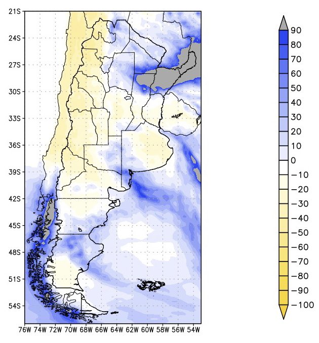 MariscottiJavi's tweet photo. En estado de prueba de #APRILIS
Ahora agregamos división geográfica 
👇👇👇👇
lluvia total - evapotranspiracion en 10 días   zona amarilla va a haber perdida de #agua ... zona azul... la #lluvia va a sobrepasar la pérdida por #evapotranspiración @AprilisServices https://t.co/sl3n3xLq08