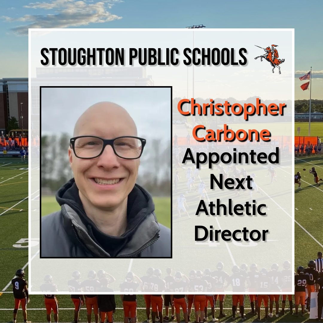 StoughtonPS's tweet image. We are pleased to announce that Mr. Christopher Carbone has accepted the position of Athletic Director for the Stoughton Public Schools effective July 1, 2022. Please read this letter Dr. Raab sent to the SPS community for more details: stoughtonschools.org/article/707365