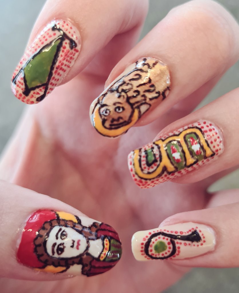 AnnaECarruthers's tweet photo. Lindisfarne Gospel nail art, inspired by Art That Made Us on @BBCTwo

Definitely want to do more nails inspired by ancient and medieval texts 😍

@LaingArtGallery @britishlibrary @RevRichardColes @durhamcathedral https://t.co/nt3uKRvvoM