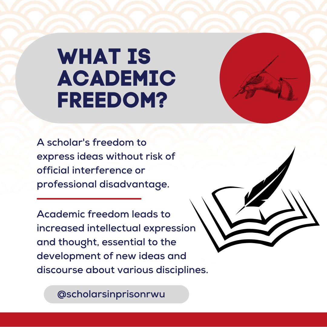 RWU_SAR's tweet photo. RWU might take for granted. Know what academic freedom is and what you can do to ensure that the academic freedom of others remains secure. 
#freenasserbinghaith #freeuae5 #scholarsatrisk #scholarsinprison #academicfreedom https://t.co/4da70ZOneh