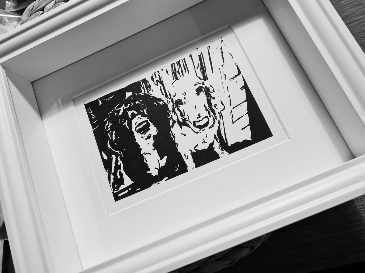 ClovePrints's tweet photo. Another happy pooch portrait! #commissionart #petportrait #ArtistOnTwitter #linocut #Handprinted https://t.co/qgMI2o8Hwf