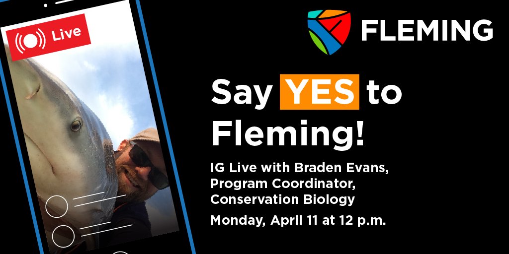 FlemingCollege's tweet photo. Say YES to Fleming! Join our IG Live Monday, April 11 at 12 p.m. to learn why we have more grads working in environmental and natural resources careers than any other college in Canada. 

Follow @flemingcollege on Instagram to be notified when we go live! https://t.co/KO2fc4wln2