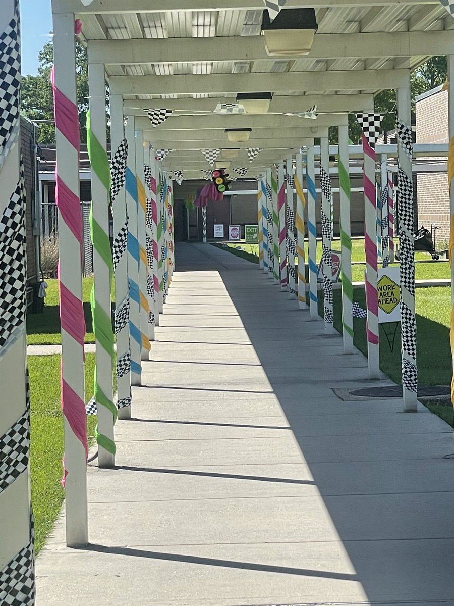 Ready…Set…GLOW! Our school is getting LEAP test ready &amp; celebrating all the hard work the kids have put in all year long! Signs are up, traffic lights out, &amp; poles are wrapped! Seeing how excited the kids we today was something I love about my job! Next up, Pep Rally next week!