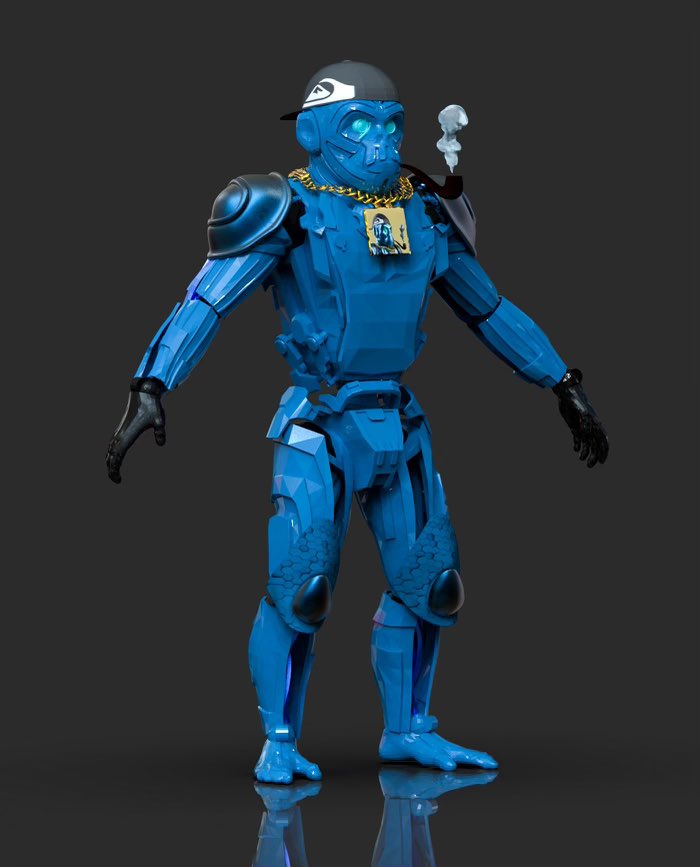 realstlchris's tweet photo. Let me know we can make 120 custom robot chimps no problem @MonkeDAO just @ me, LFG. #Solana https://t.co/8Mll4G66np