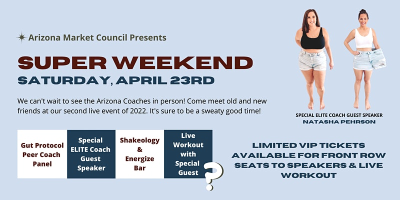 azsunstudios's tweet photo. Join us in Tempe, Arizona at Sun Studios of Arizona for Arizona Market Council's Second Super Weekend Event of 2022!
Calling all Arizona Beachbody Coaches! Our second Super Weekend event is approaching and we hope to see you there.
Tickets are $25. 
https://t.co/WCpwP0b8UM https://t.co/yOHFcidTAa