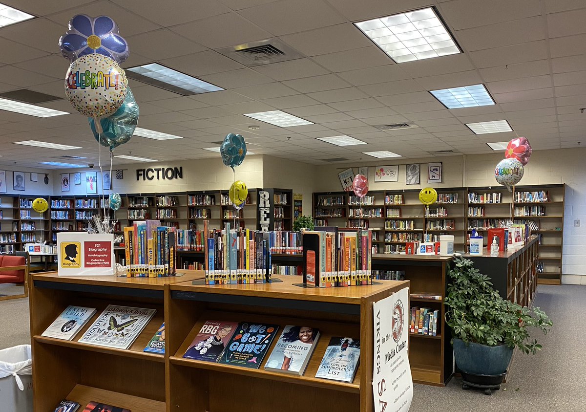 VikingSpec's tweet image. Today we began celebrating our Booksapalooza! New books purchased w/ COVID ESSR funds! Where there’s a ballon, there’s new books - Genre labeled and ready for circulation! Ss were so excited to check out today! @dcisco23 @strange_natalie @NancyCravey @GCSchoolsNC