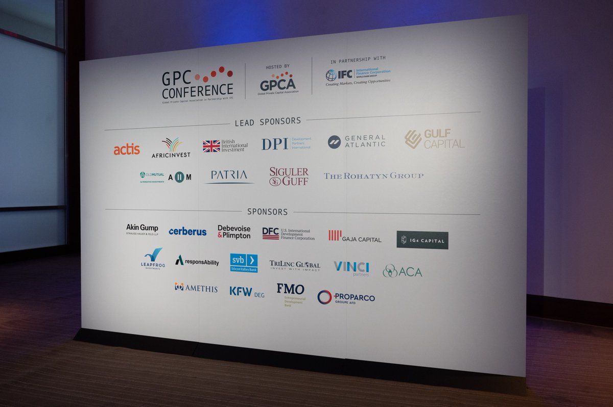 Thank you to our lead sponsors of the 2022 Global Private Capital Conference in partnership with IFC.
<a href="/ActisLLP/">Actis</a>, <a href="/AfricInvest_Grp/">AfricInvest</a>, <a href="/BritishIntInv/">British International Investment</a>, DPI, <a href="/generalatlantic/">General Atlantic</a>, Gulf Capital, OMAI / AIIM, Patria, Siguler Guff and The Rohatyn Group.
gpcconference.org/sponsors

#GPCConference