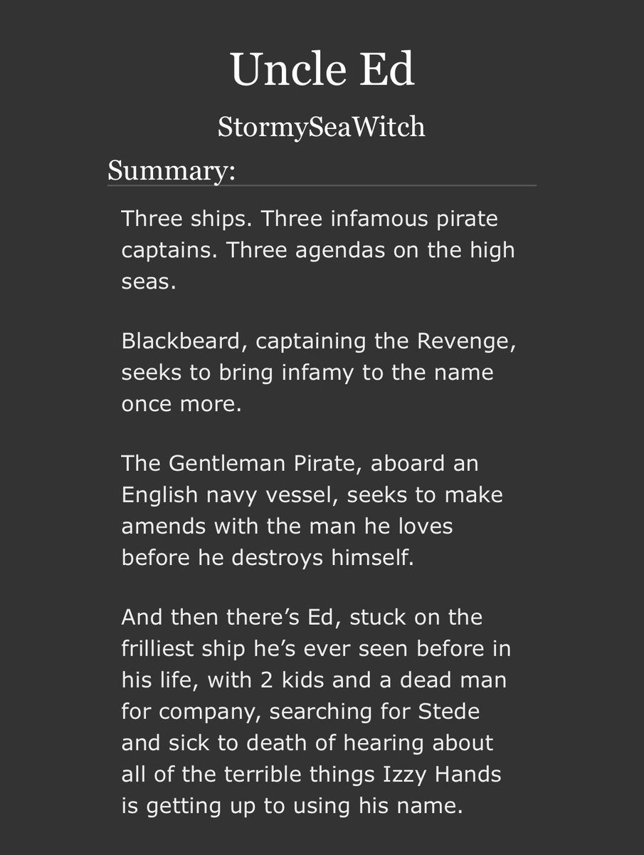 stormy_au's tweet photo. It took about a week but I have a first chapter! Please check the tags before reading!
#OFMD #OurFlagMeansDeath #RenewOurFlagMeansDeath #OFMDFic 

https://t.co/pB3DkiAWvs https://t.co/OMRETv3QCV