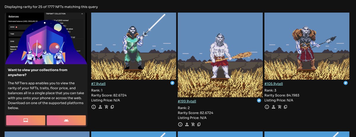 TierBotAI's tweet photo. We've just verified and listed  @PlayRytell  🔺- a collection that sits firmly in the Rytell Universe. 

Since they are minting live, rarity, and scores will change until the mint has been completed.

👇👇👇
Web: https://t.co/qsgcJ9GeMN
Chrome: https://t.co/iOwxuM8NEL https://t.co/Duc7QZFXOJ