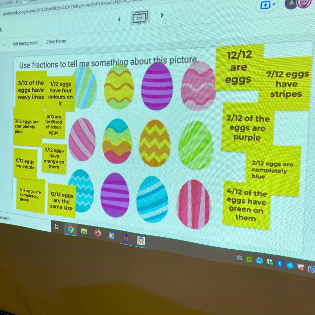 FRACTION JAMBOARD. Students love using Jamboard to share their observations - it’s (somewhat) anonymous and they can instantly see their ideas displayed for the class!  Even my most reserved students were excited to share their fraction learning! <a href="/norquayschool1/">Norquay School</a> @WinnipegSD