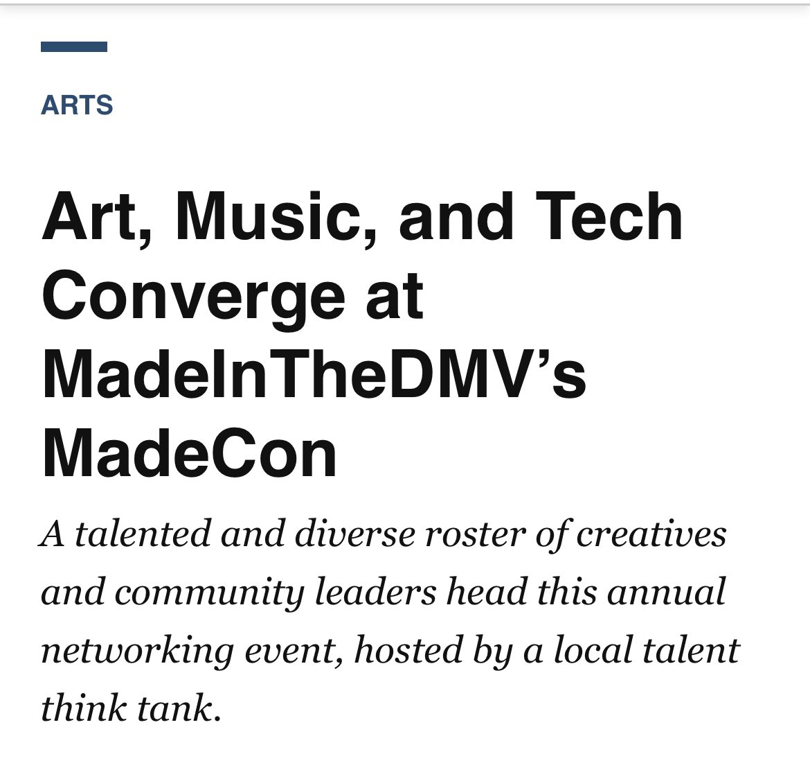 madeinthedmv's tweet photo. https://t.co/SUveg0jwml thanks to the @wcp_arts for covering #madeconference #madecon22 . This Saturday @DCDreamCenter https://t.co/txYYJEkRhg