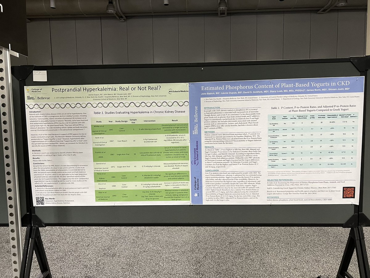 jsbabich's tweet photo. Stop by the Nutrition Posters at @nkf SCM ‘22 to see our posters “Estimated Phosphorus Content of Plant-Based Yogurts” and “Postprandial Hyperkalemia: Real or Not Real?” @sjoshimd @LeonieDupuisMD @weddellite @LoebStacy @DrJBorin #nkfscm22 #nkfscm https://t.co/s7AJ90X0eF