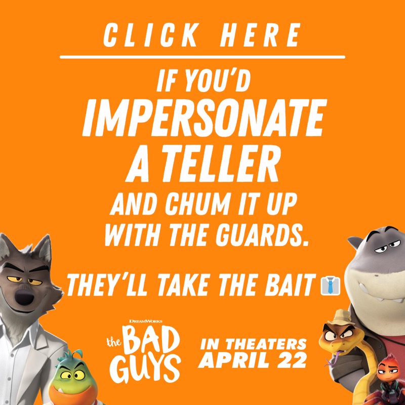 Dreamworks's tweet photo. Which character from #TheBadGuys are you? Plan your next heist and find out! 👇

START HERE: Heisters gonna heist! You spot a bank that’s just begging to be broken into. So... what’s your plan? 💰🤔