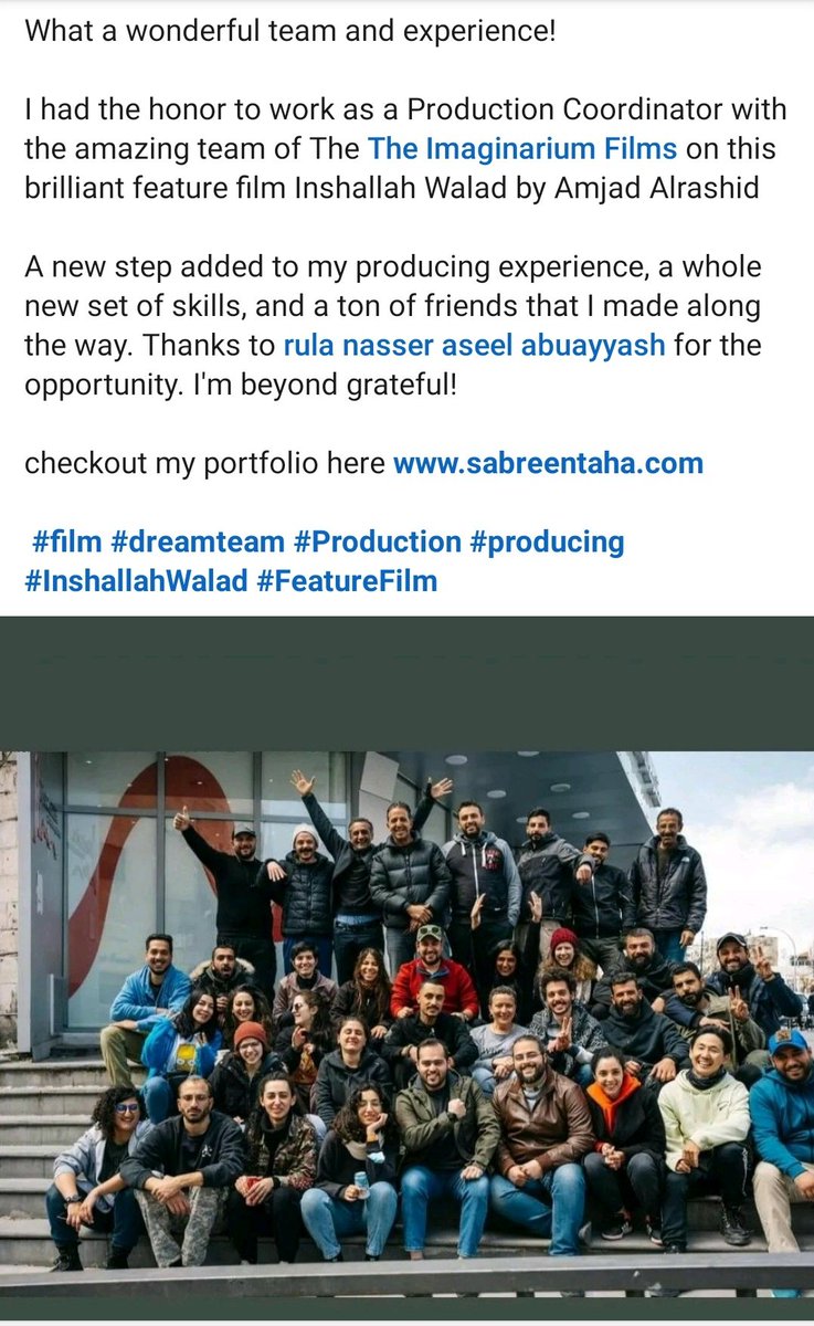 Sabtaha's tweet photo. Thanks to the brilliant team of theimaginarium films, @rulanasser and Aseel Abu Ayyash for the opportunity! 
#InshallahWalad by Amjad Al-Rashid, coming to the big screen, very soon! https://t.co/i4p7HRucGe