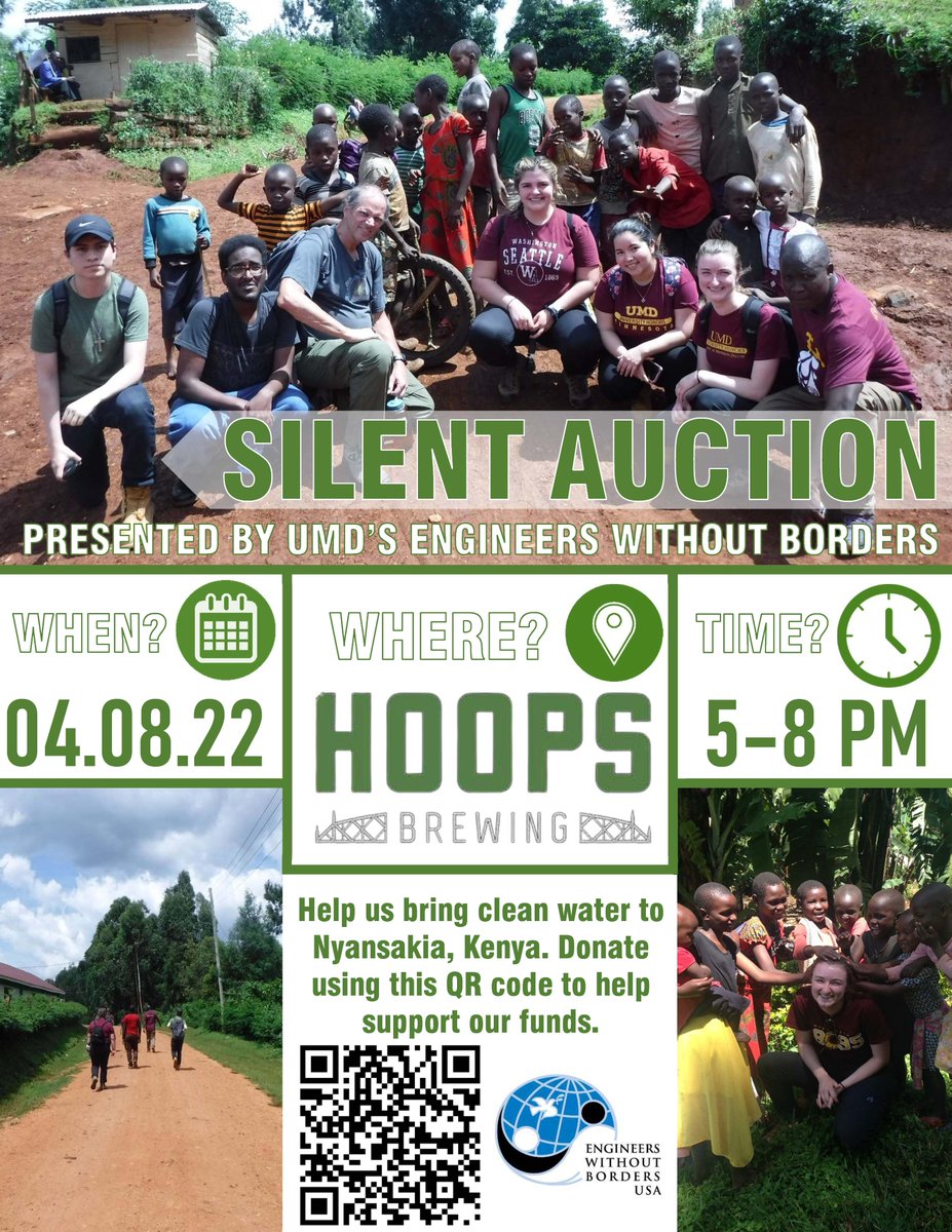 Our Engineers Without Borders group has a silent auction fundraiser April 8 at Hoops Brewing from 5-8pm. They're raising money for a project to bring clean water to Nyansakia, Kenya. It's a great cause for a great group of students. #umdproud