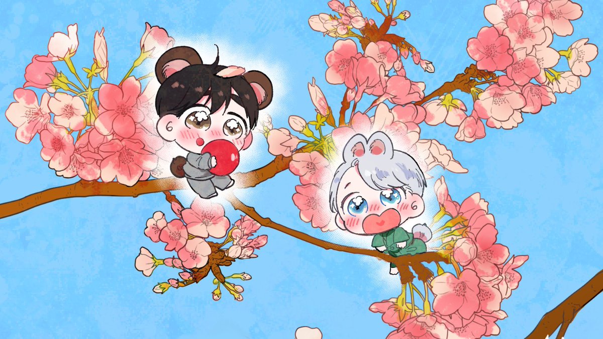 勝生勇利 ,ヴィクトル・ニキフォロフ 「春だよ〜!🌸🐻🐰 」|🍣のイラスト