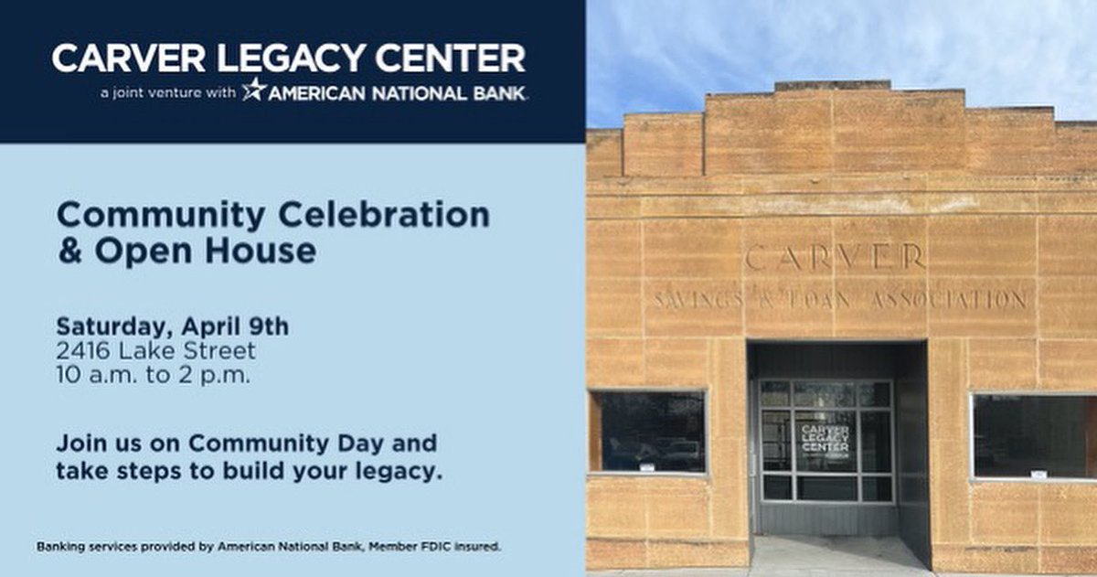 📣YOU’RE INVITED! The Carver Legacy Center invites you to join us for our Community Celebration &amp; Open House this Saturday!

See you there &amp; tell a friend!