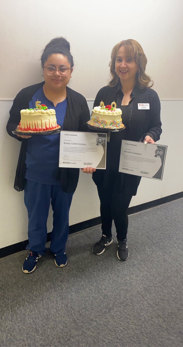 In Recognition to Emily 5 years and Pahola  20 years of service , not forgetting their hard work ,dedication , talent and commitment driving sales and service!
#CVSHealth