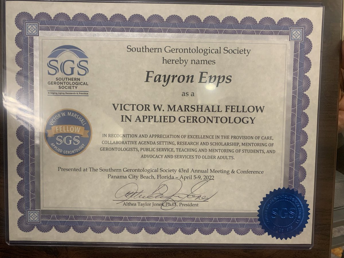 QOL4olderadults's tweet photo. So this happened today. What a surprise!! I was inducted this afternoon as an academic Fellow in the Southern Gerontological Society. @sgsmgr https://t.co/djccTg9vfu