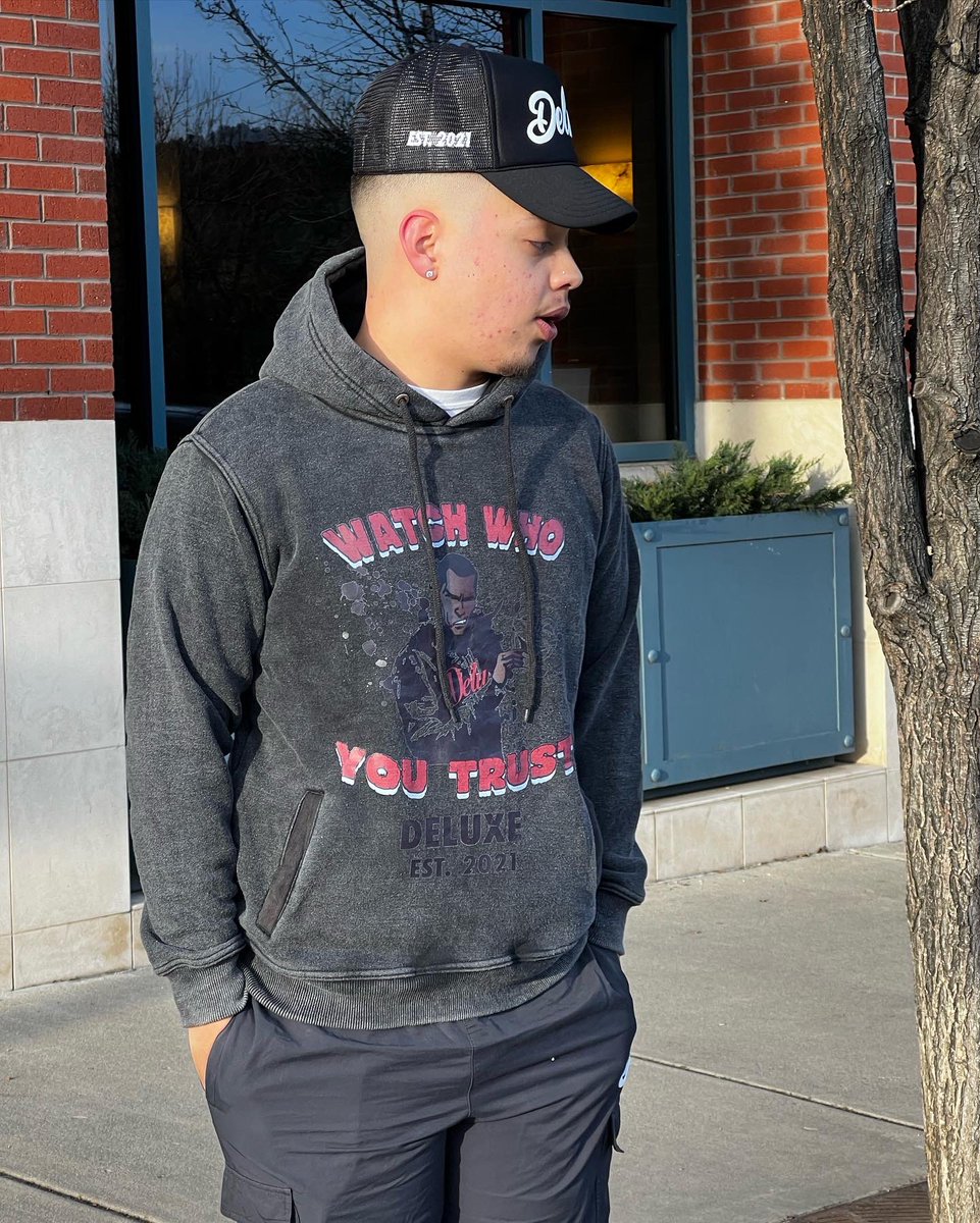 NateHague's tweet photo. These days you got to watch who you trust 🎭 Deluxe “Watch Who You Trust” hoodies are now available online 🏆 These will NEVER restock

Link in bio to shop 🔥

#DeluxeEst2021 #LiveADeluxeLife #WatchWhoYouTrustHoodie https://t.co/MuhN7LVklU