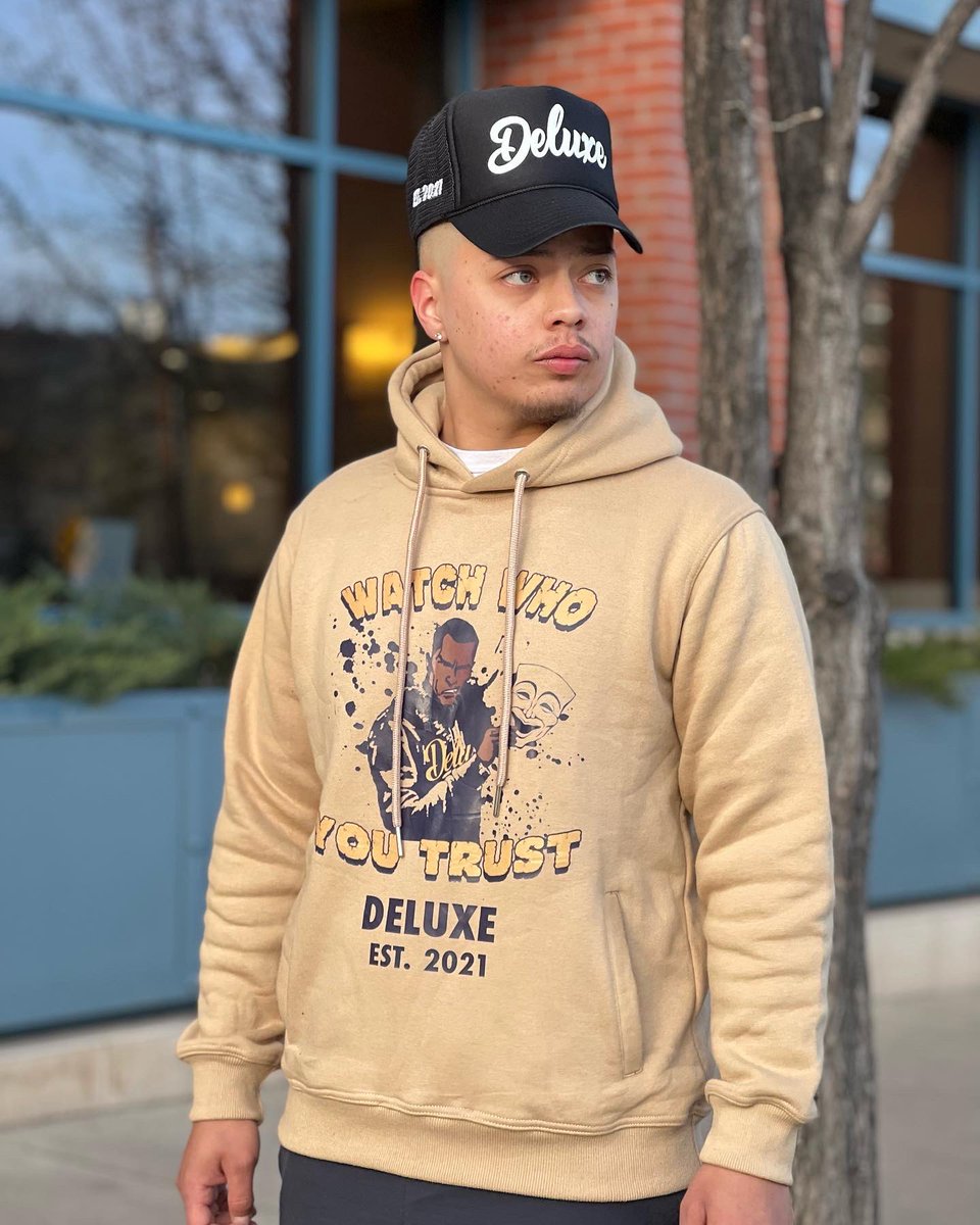 NateHague's tweet photo. These days you got to watch who you trust 🎭 Deluxe “Watch Who You Trust” hoodies are now available online 🏆 These will NEVER restock

Link in bio to shop 🔥

#DeluxeEst2021 #LiveADeluxeLife #WatchWhoYouTrustHoodie https://t.co/MuhN7LVklU
