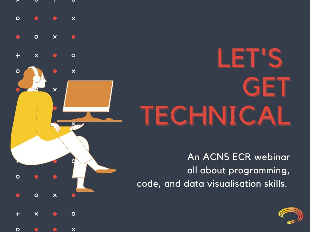 ACNS_ECR's tweet image. 💻Let&apos;s get technical!🖥️

Join us for our up-coming webinar to discover more about programming, code &amp;amp; data visualisation!

The details:
🔴 Fri 29 April, 1:30pm AEST 
🟠 Register here: bit.ly/3Kr3yq3
🟡 Learn from @angier2310, @a_t_hill &amp;amp; @AndyPerfors