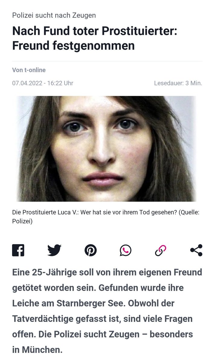 SistersBe's tweet photo. Frau aus d. Prostitution tot aufgefunden. 
Eine 25-J. soll v. ihrem Freund getötet worden sein. Gefunden wurde ihre Leiche am Starnberger See. Obwohl der Tatverdächtige gefasst ist, sind viele Fragen offen. ⚠️Die Polizei sucht Zeugen – besonders in München
https://t.co/yL6eoQg4n7 https://t.co/FJbaJRoNTb