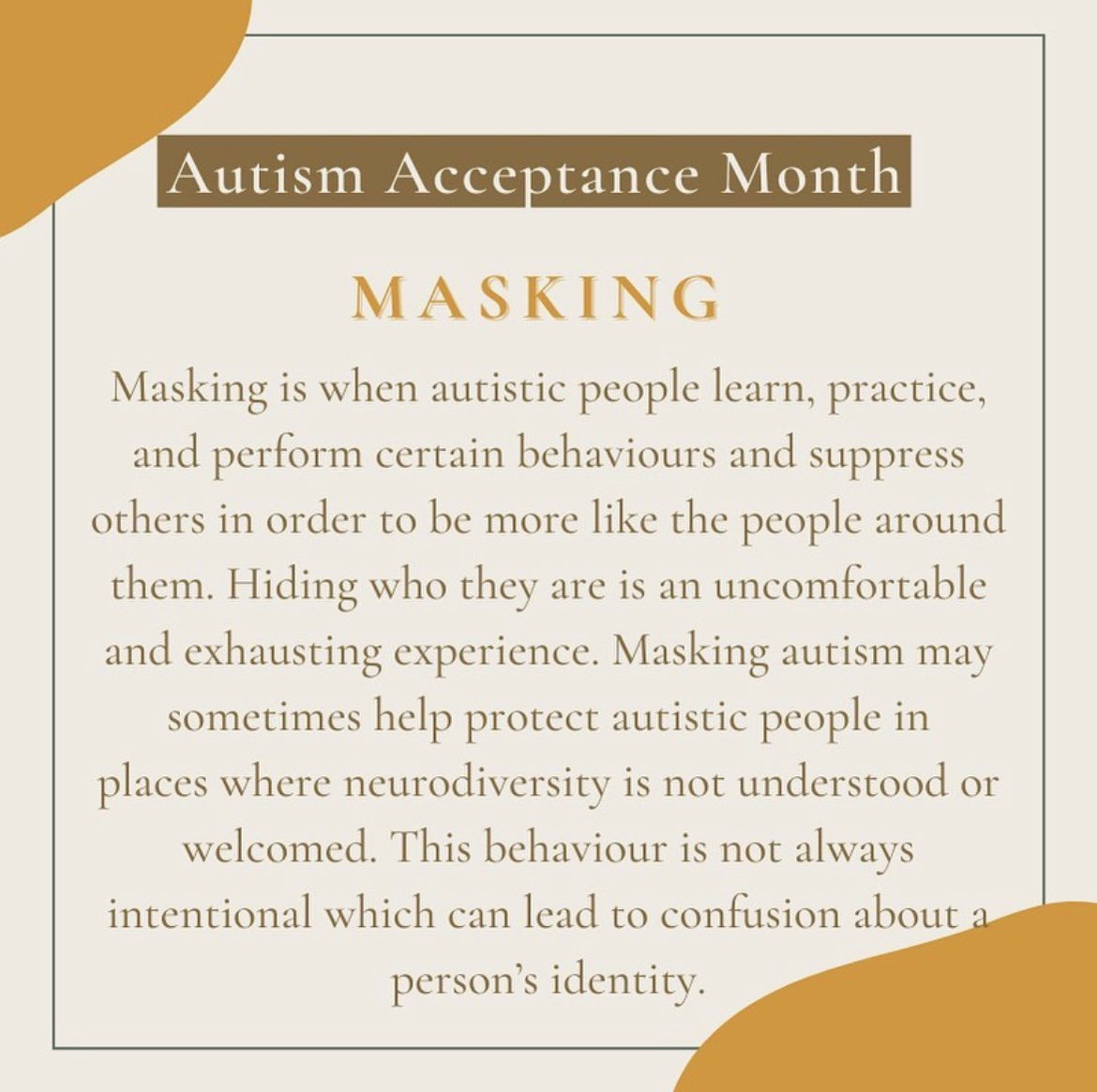 TherapyMomK's tweet photo. A great explanation of #Masking and why it took so long for my oldest to get diagnosed with #Autism. Masking is especially common in highly intelligent females. 

#Autism #AutismMasking #AutismAcceptance https://t.co/YeTVeoz0kT