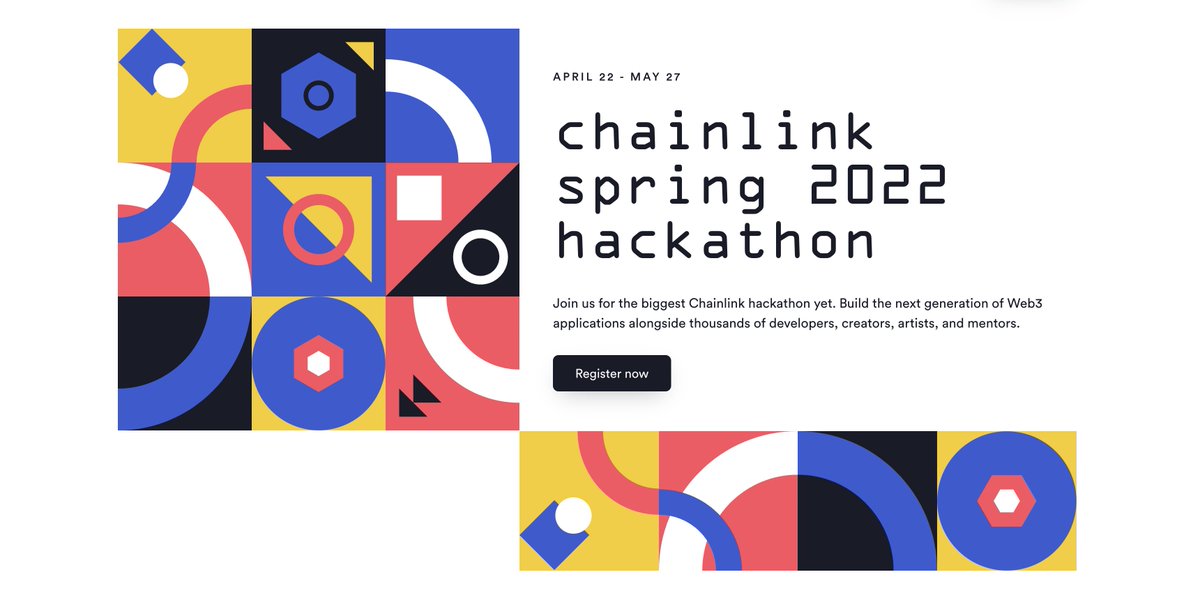 Filecoin's tweet photo. The Filecoin Ecosystem supports the @chainlink Spring ‘22 Hackathon, starting on Apr 22nd! 🙌

DeFi, NFT, &amp; blockchain devs of all experience levels can apply to collaborate with other hackers, learn from top devs, &amp; compete for up to $480k in prizes! 👉 https://t.co/LWWE9l3swJ https://t.co/WZ5e7nkVu7