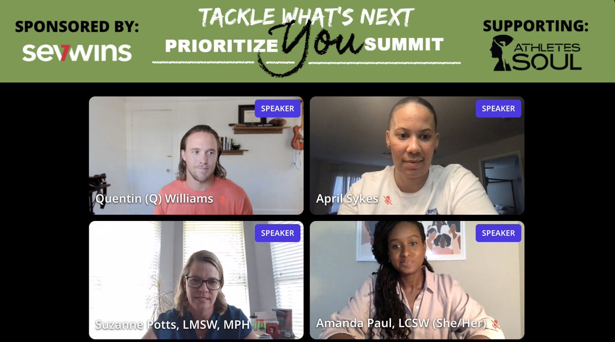 tacklewhatsnext's tweet photo. Our fantastic mental health panel shared how they have prioritized their mental wellness during times of transition, their journeys and resources that can help. @AP_Slush24 @suzannepotts #AmandaPaul @QWilliams_ @Sykes24S @AthletesForHope 
#PrioritizeYOUSummit https://t.co/Iz4UgloAo3
