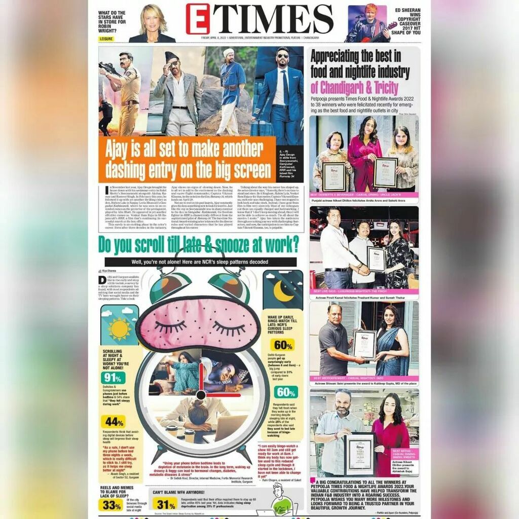 Are you missing ETimes' print edition? Log on to epaper.timesofindia.com to read.....
#ajaydevgn #robinwright #edsheeran #copyright #chandigarh #foodawards #nikeetdhillon #petpooja #snoozing #sleeppattern instagr.am/p/CcE1ZZPJXNT/