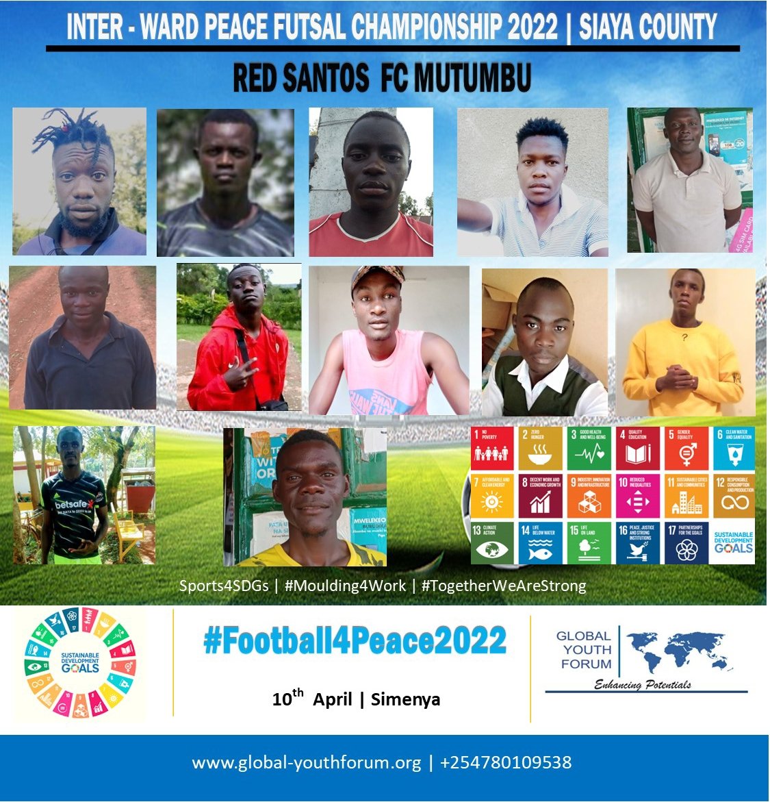 #Football4Peace🇰🇪 2022 happening this weekend in Siaya County Sidindi Ward.

All are invited to part... 

#TogetherWeAreStrong 
#Moulding4Work 
#GlobalGoals 
#FlipTheScript 
#GYF4SDGs