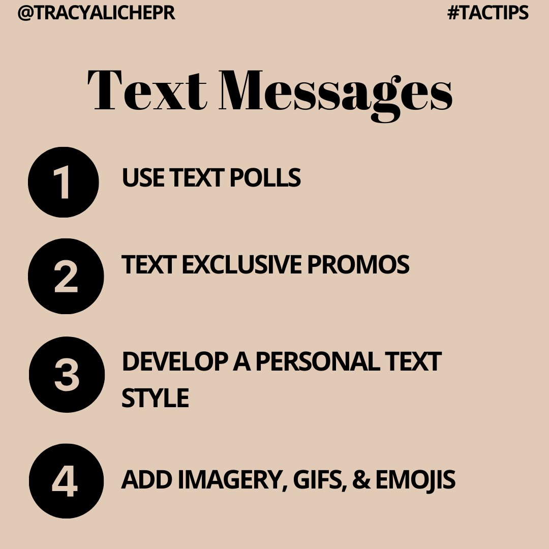 TracyAlichePR's tweet photo. Ever wonder how to keep your audience engaged?

Incorporate Newsletters, Social Media, and Text Messages as part of your strategy.

SWIPE for more tips!

#TracyAlicheConsulting #TAC #PR #Publicist #PRwithTrace #TACtips #PublicRelations #Press #Media https://t.co/Ex5CCw4D86