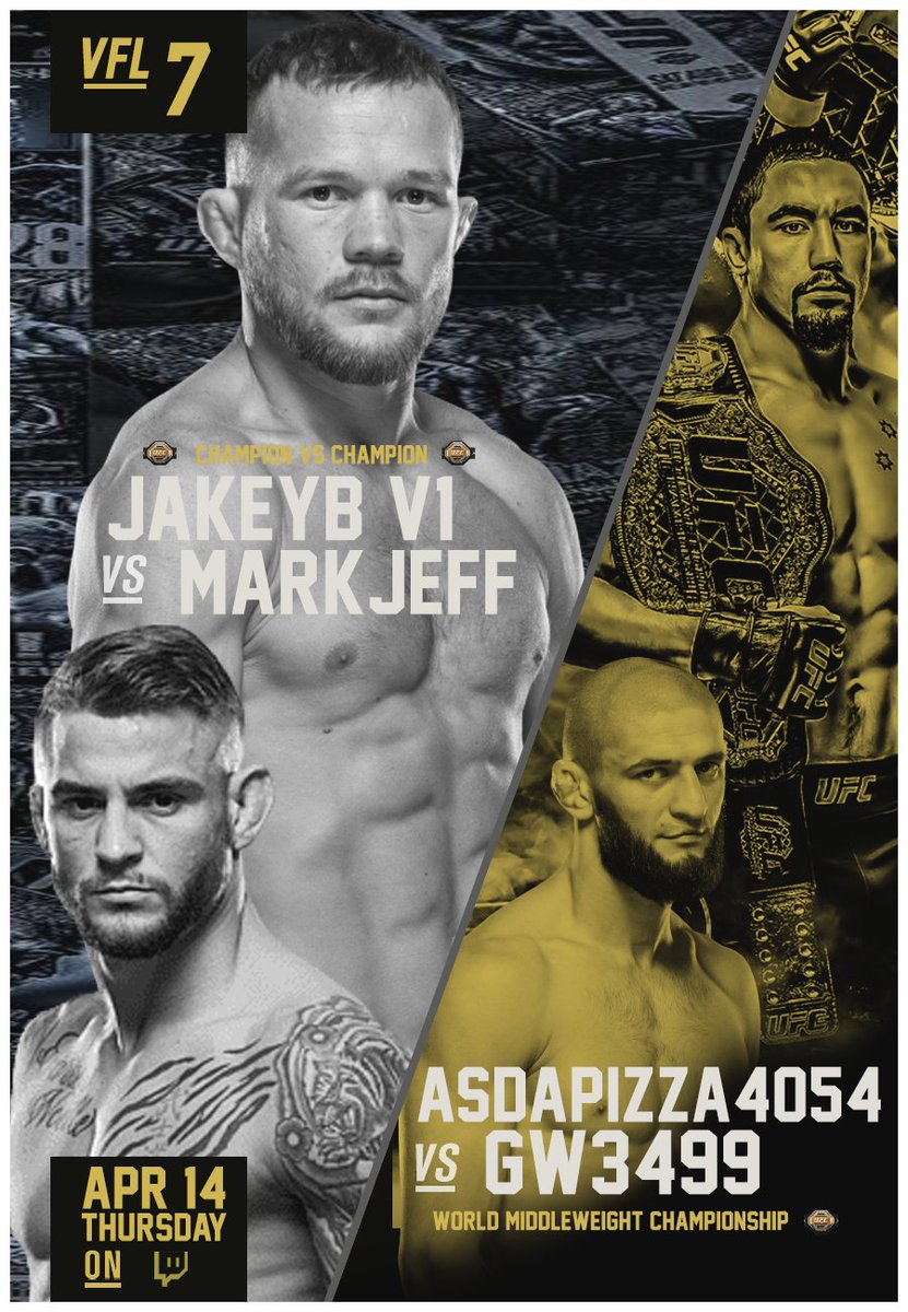 Gringo_AFC's tweet photo. VFL 7: @JakeybXb1 [1] vs. Mark "The Shark" Jeff [6]

🏆 Champion vs. Champion 🏆

📝 Head to the VFL Discord to register your interest in a fight on next Thursday's card! #VFL #UFC #CHAMPCHAMP https://t.co/cAWn0dYFlJ