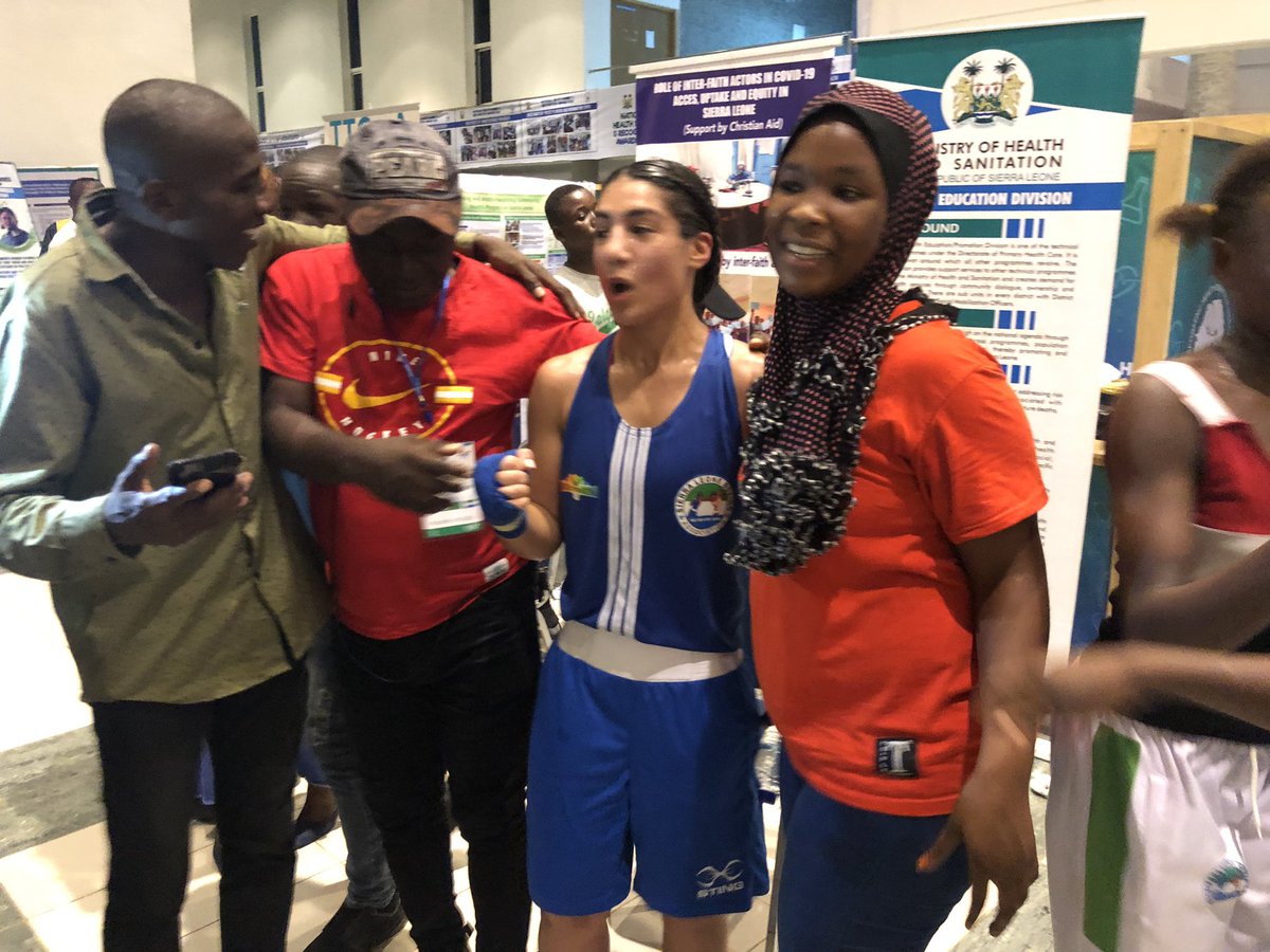 morrisjr88's tweet photo. Host, #SierraLeone won its second #goldmedal in the #ZoneIIBoxingChampionship thanks to #Canadianborn femaleΒ fighter, #SaraHaghhighatjoo who defeated #Senegalβs #DieynabaDiallo by unanimous decision in the 54kg
@BoxAfrica
@IBA_Boxing
#SierraLeoneSports https://t.co/7BtepZ91LY