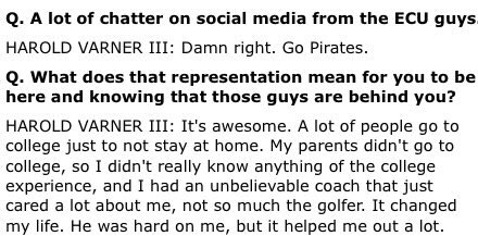 The end of his post-round presser. Got the whole Pirate Nation behind him this week. ☠️🟣