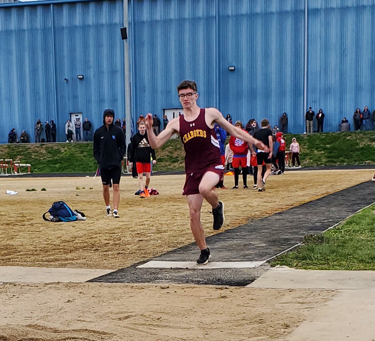 TrackSquadCoach's tweet photo. Some pictures from a cold and windy meet at South Knox. A few PR's but tough weather conditions didn't allow for more. @PCHSChargers #tracksquad https://t.co/7CwPG8Ug15