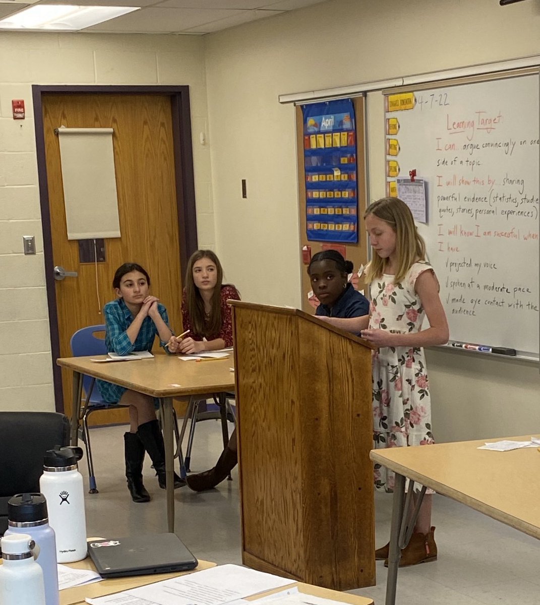Tirozzi5's tweet photo. My students did an excellent job showing off their speaking and listening skills while sharing their research during today’s debate competition! https://t.co/tuw5XaKx8x